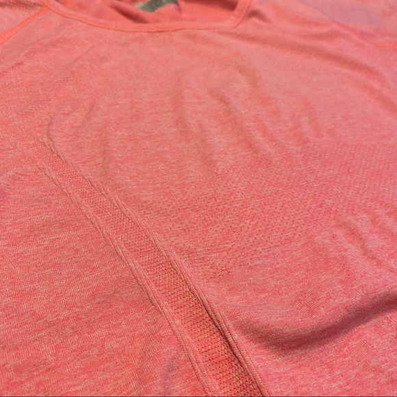 Athleta Fast Track seamless ruched athletic tee, neon peach pink - Picture 4 of 6